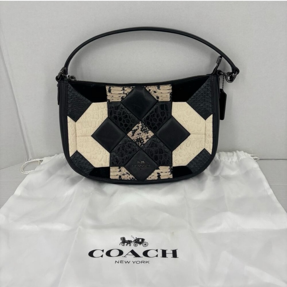 Coach Black and Cream Patchwork Shoulder Bag